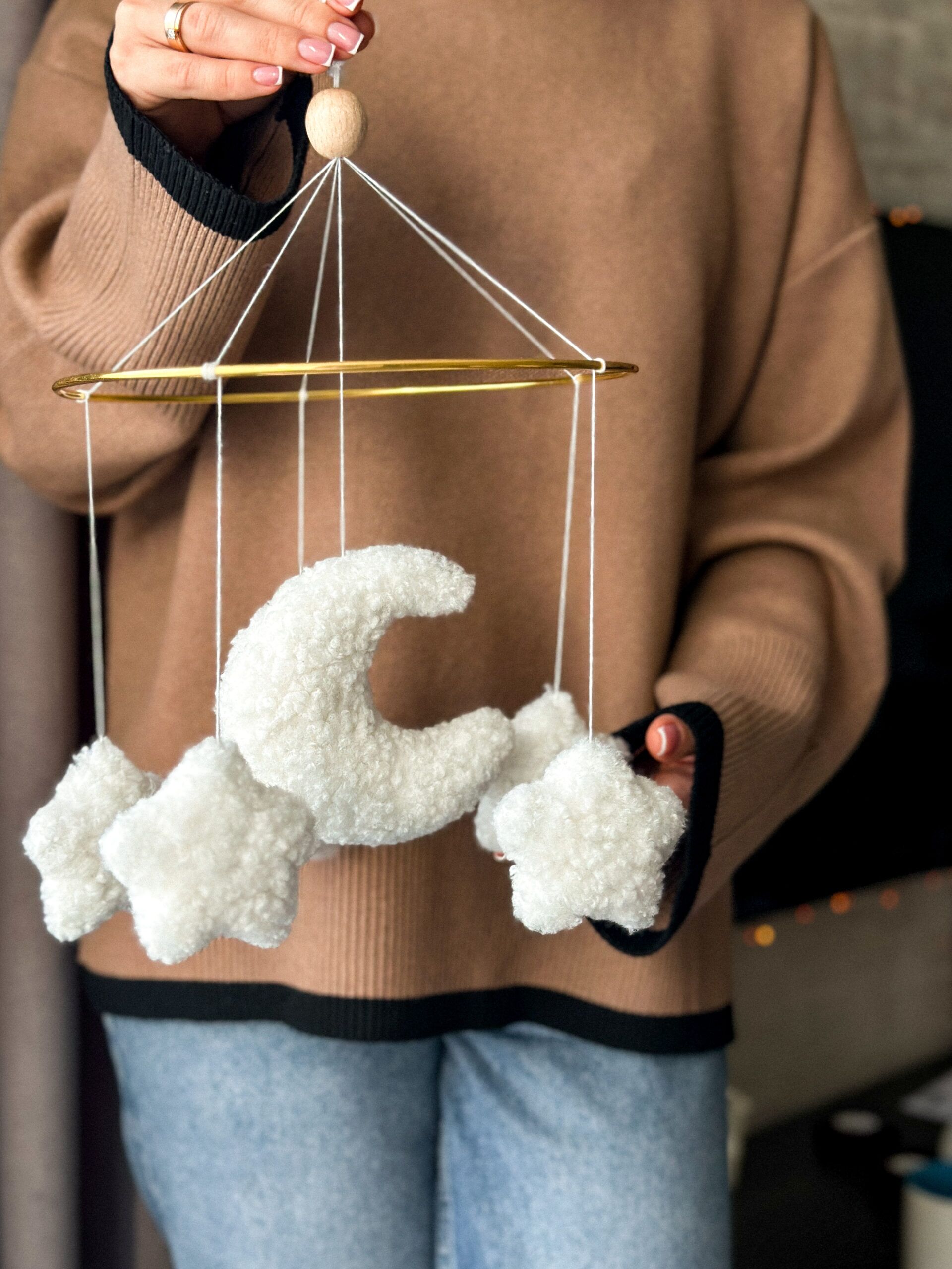 Мобіль на ліжечко для немовлят Зірочки букле білі - Зображення 3